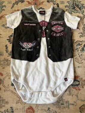 Harley-Davidson Baby Girls Biker Vest Bodysuit 24M Pink Black Motorcycle
